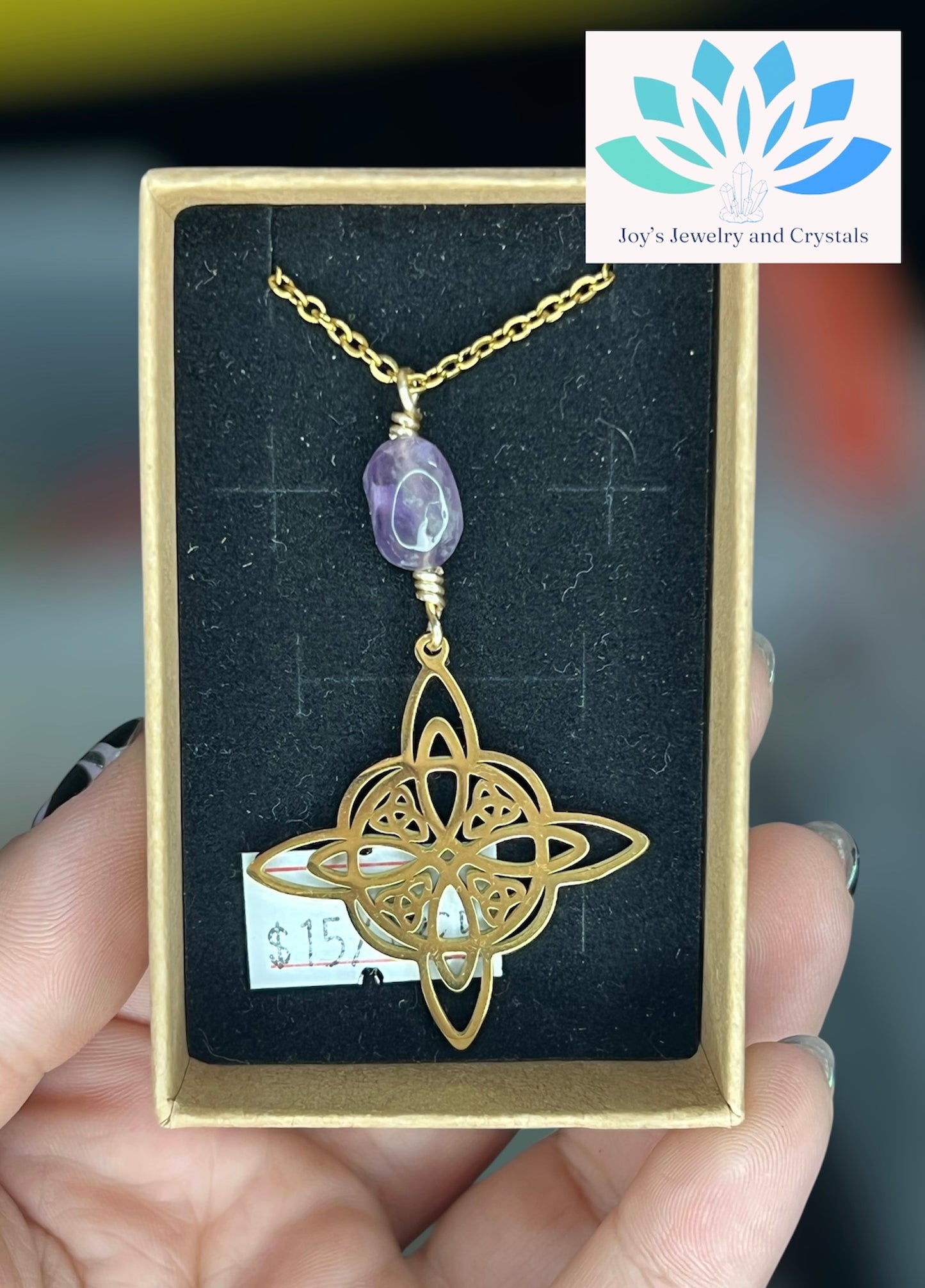 Stainless Steel Witch’s Knot Necklace with Amethyst