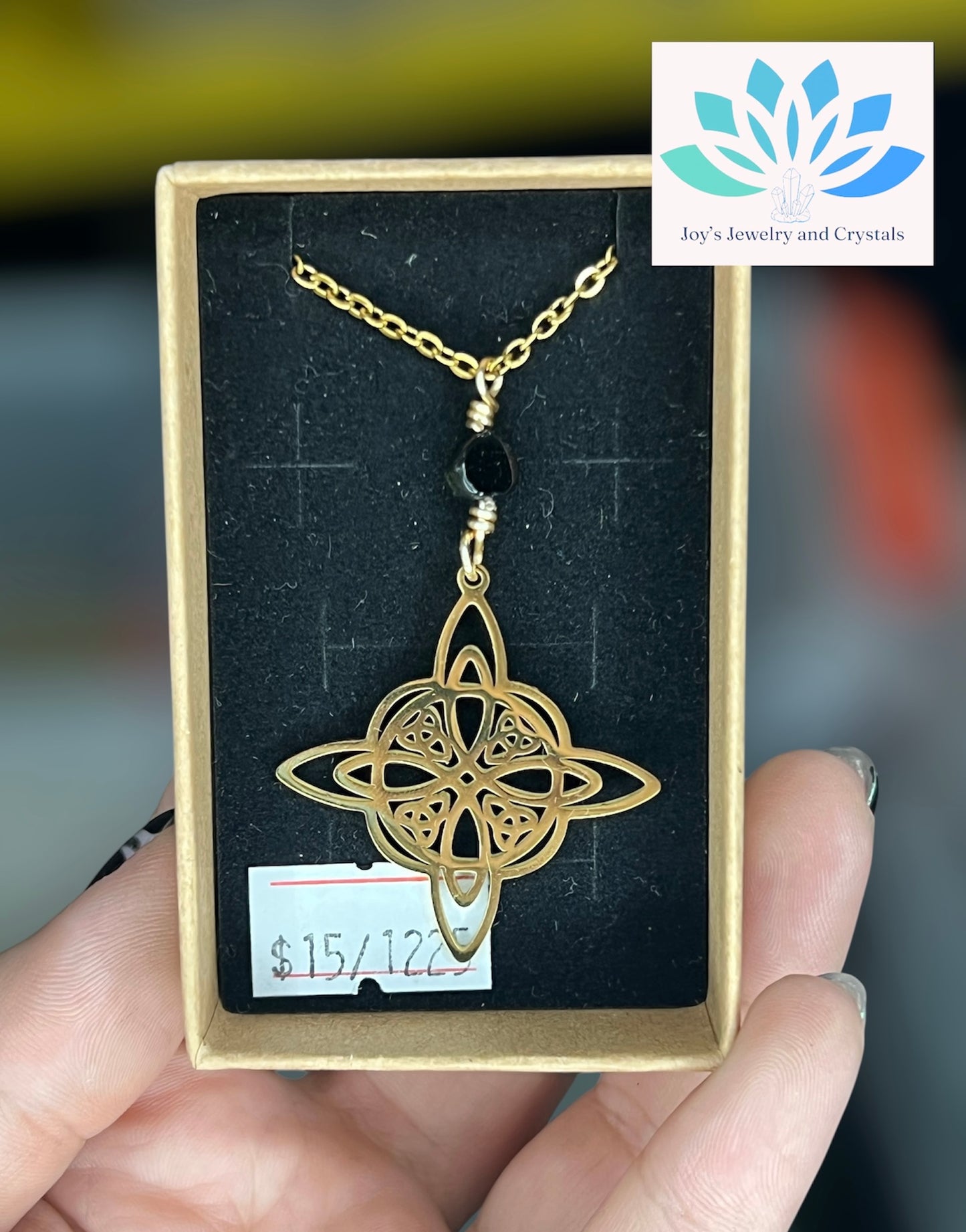 Stainless Steel Witch’s Knot Necklace with Tourmaline