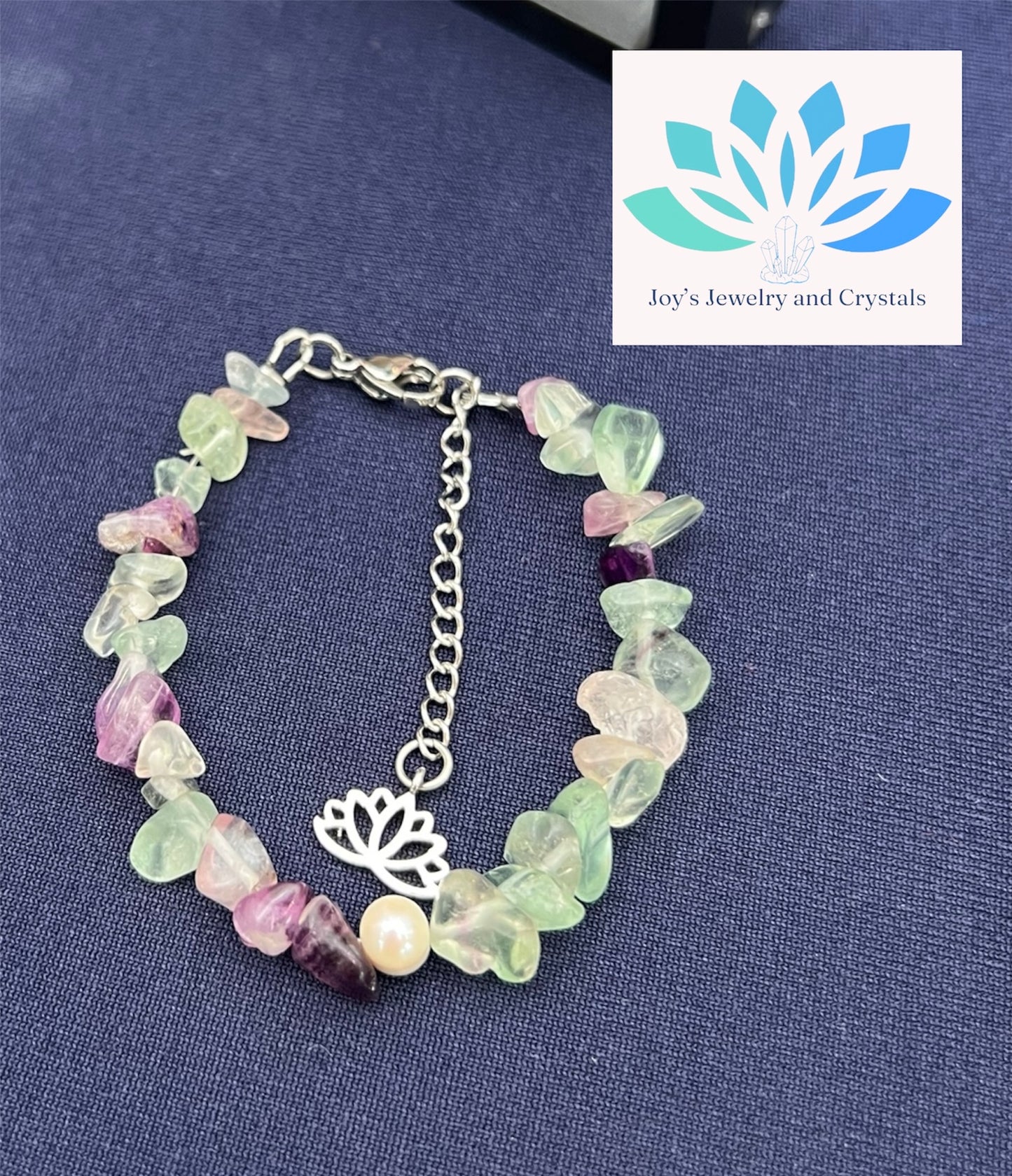 Fluorite with Pearl Adjustable Bracelet