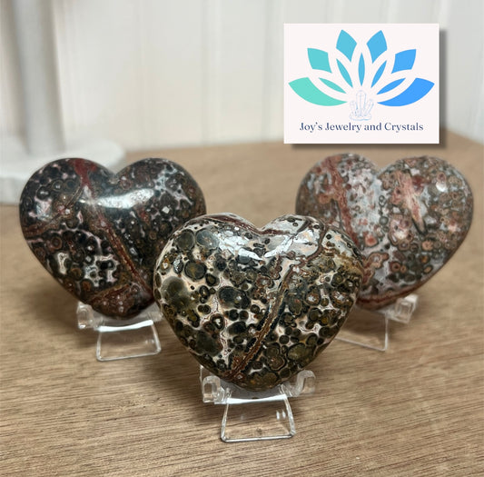 Leopard Skin Jasper Heart Carvings
