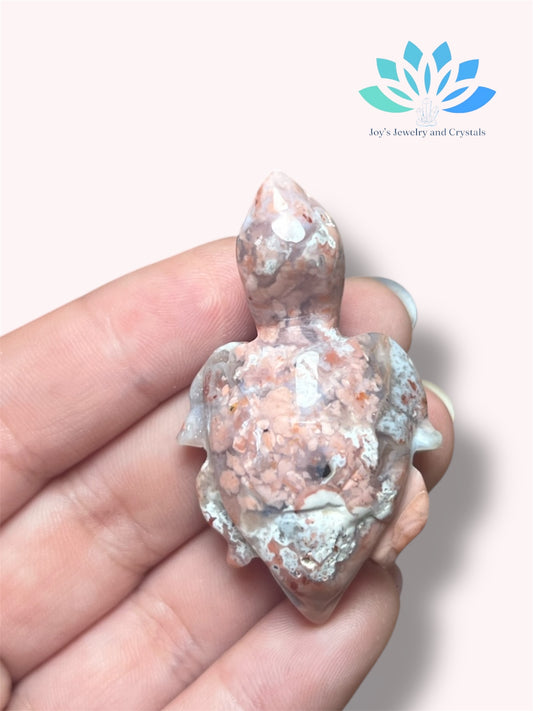 Pink Agate Turtle Carving