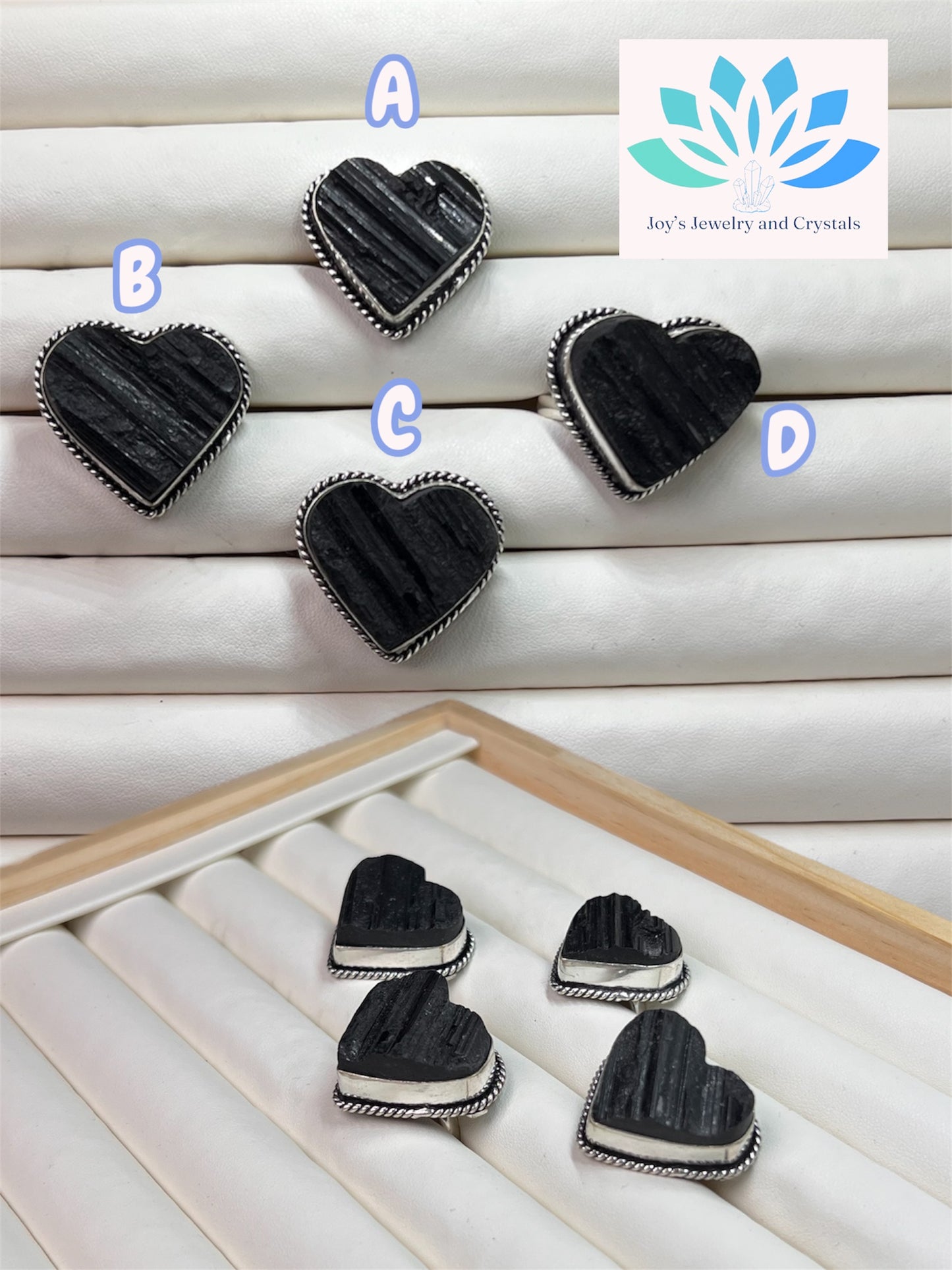 Black Tourmaline Adjustable Heart Rings (S925)