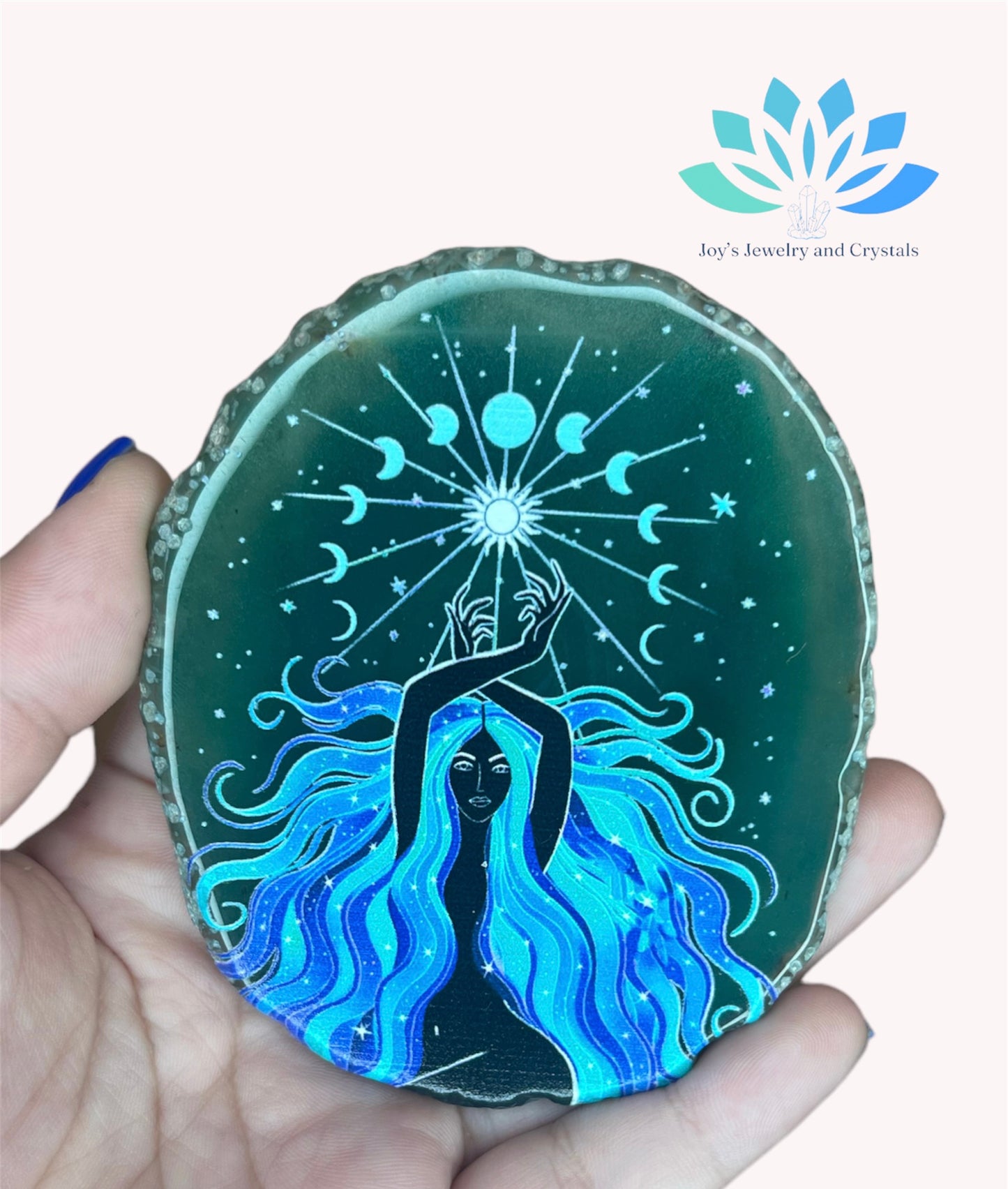 Losa de ágata con pegatina de mujer