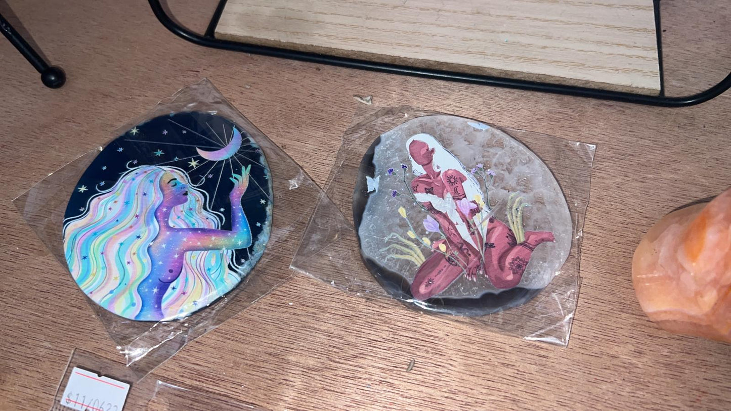 Losa de ágata con pegatina de mujer