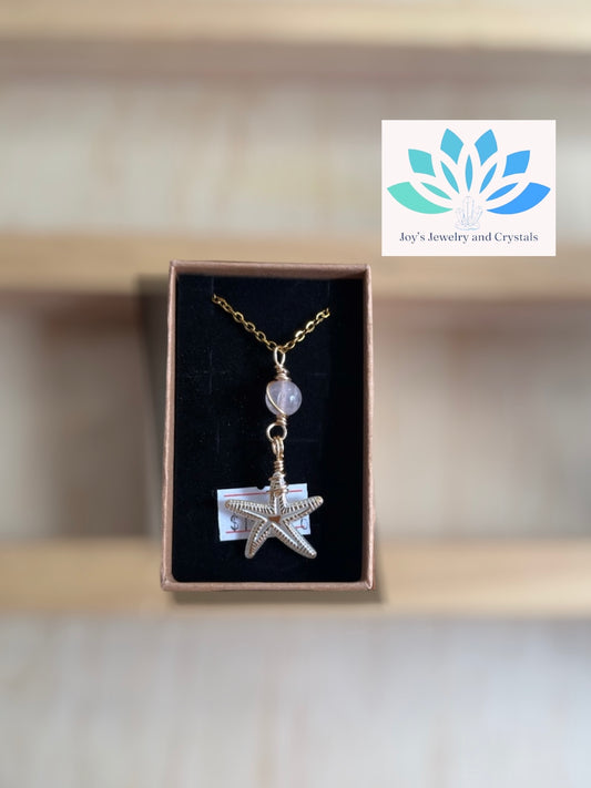 Starfish Necklace with Rose Quartz