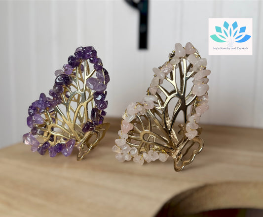 Amethyst and Rose Quartz Butterfly Hair Clips
