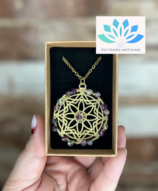 Fluorite Flower Pendant Necklace