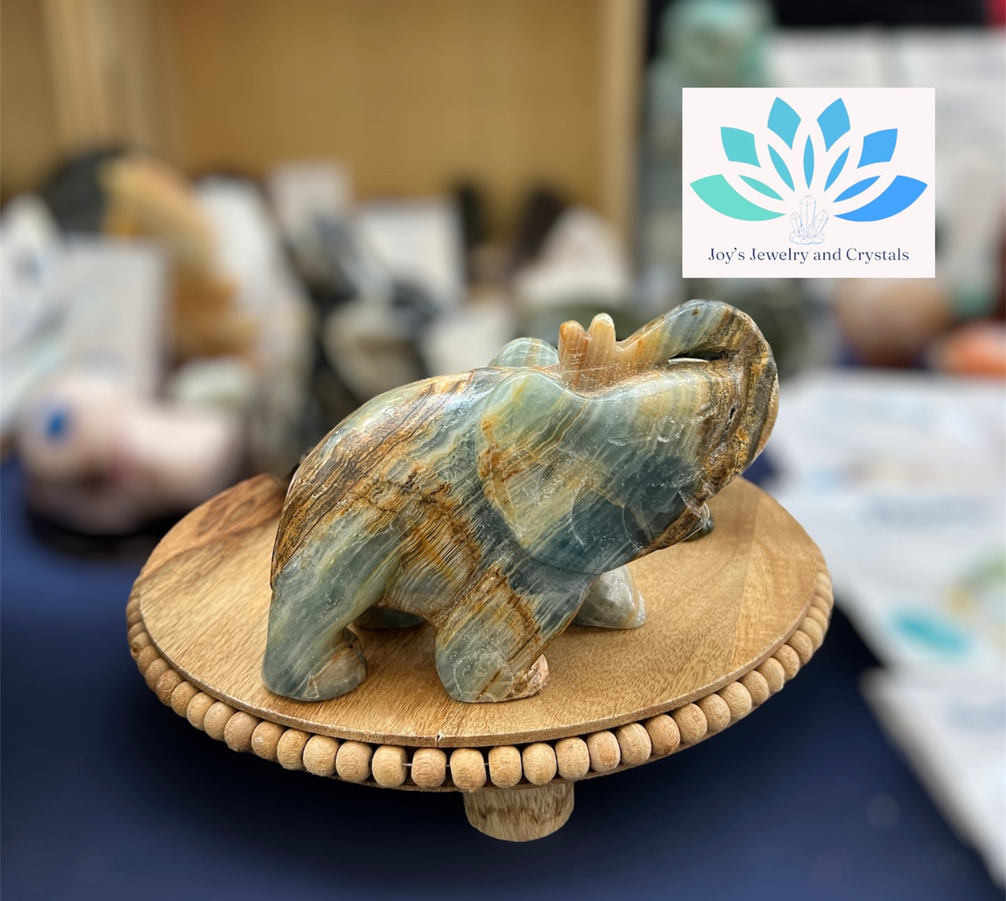 Blue Onyx Calcite Elephant Carving