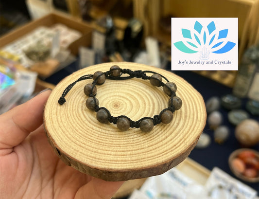 Brown Larvakite Macrame Adjustable Bracelet