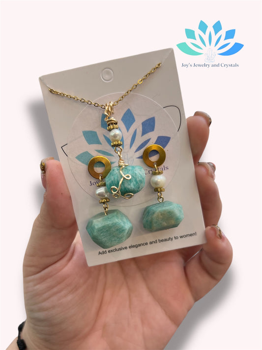 Amazonite with Pearls Set