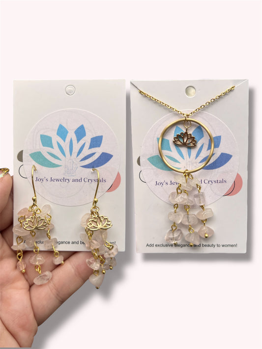 Rose Quartz Necklace and Earrings Set