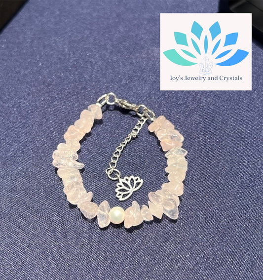 Rose Quartz with Pearl Adjustable Bracelet