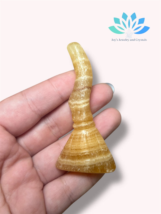 Yellow Calcite Broom Carving