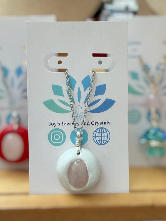 Rose Quartz/Clay Handmade Necklace