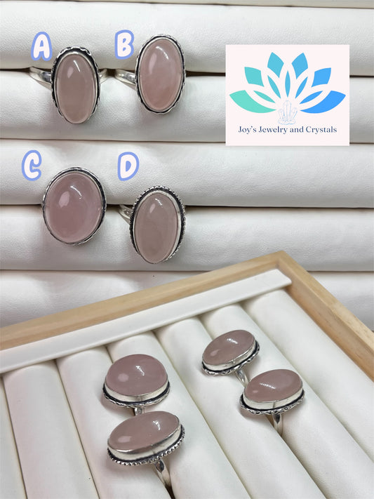 Rose Quartz Adjustable Ring (S925)