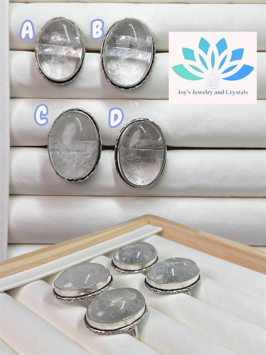 Clear Quartz Adjustable Ring (S925)