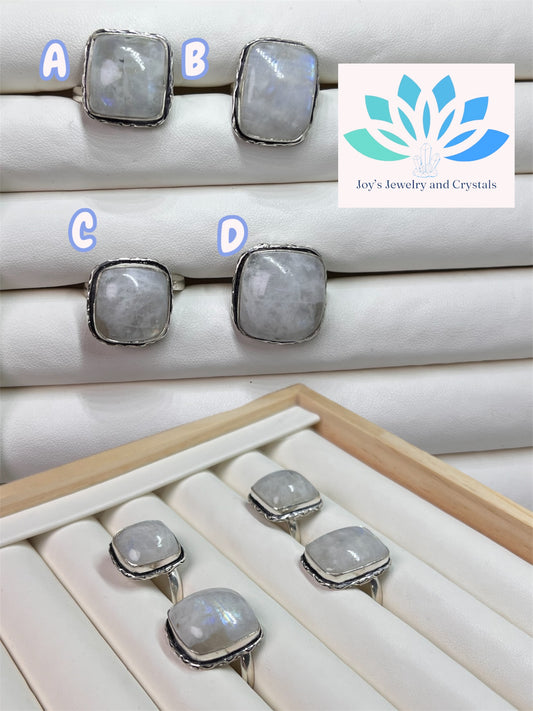 Rainbow Moonstone Adjustable Ring (S925)