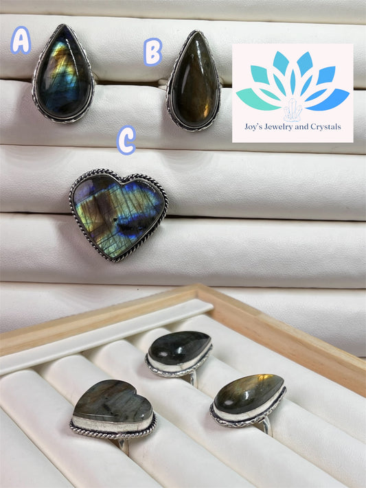 Labradorite Adjustable Rings (S925)