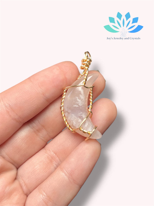 Flower Agate Moon Pendant