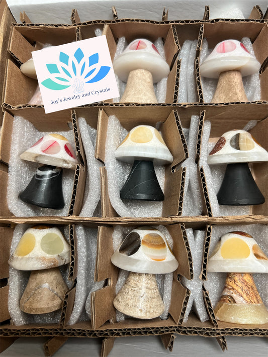 Handmade Onyx Calcite Mushroom Carving from Mexico