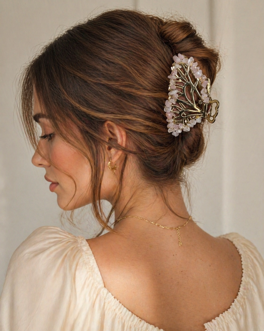 Amethyst and Rose Quartz Butterfly Hair Clips