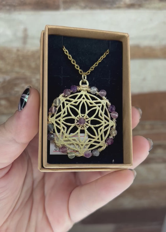 Fluorite Flower Pendant Necklace